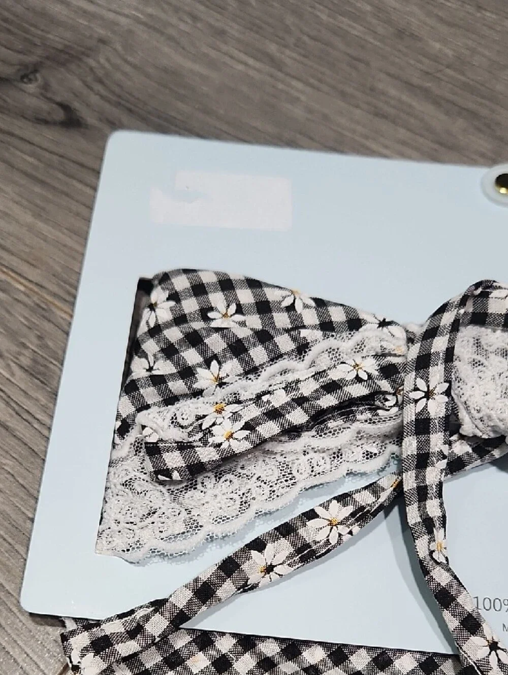 piper + k Black Gingham Lace-Trim Hair Scarf